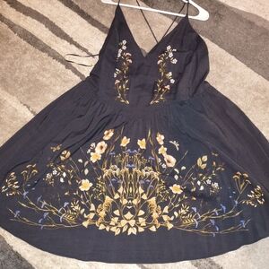 H&M Black Floral Embroidered Mini Dress